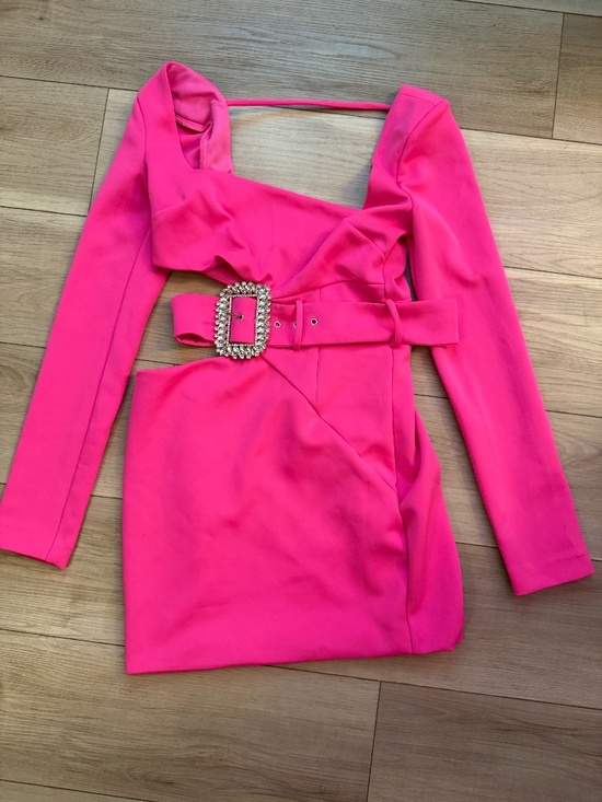 ASOS Dresses & Skirts - ASOS DESIGN Neon Pink Belted Long Sleeve Mini Dress
